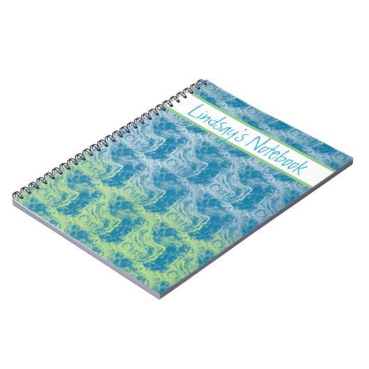 Carnet à spirale bleu et vert personnalisable (Côté gauche)