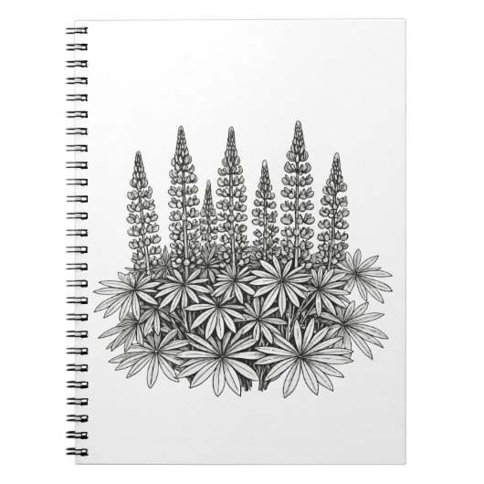 Carnet à spirale de la fleur botanique de lupin (Devant)