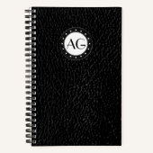 Carnet à spirale en cuir noir à monogramme moderne (Recto)