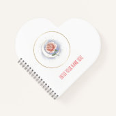 Carnet à spirale en forme de cœur avec rose célest (Devant)