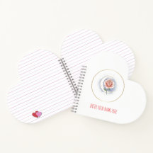 Carnet à spirale en forme de cœur avec rose célest