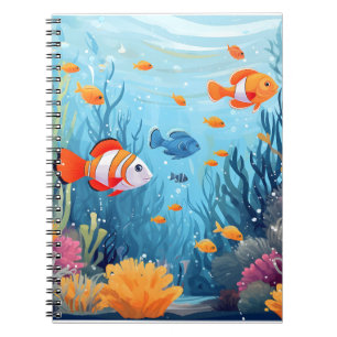 CARNET À SPIRALE POISSONS COLORÉS.