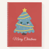Carnet à spirale rouge avec arbre de Noël Kawaii (Devant)