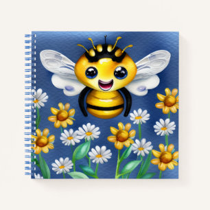 Carnet Abeille adorable dans un jardin fleuri aquarelle