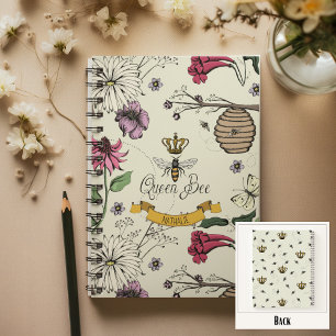 Carnet Abeille, Couronne & Défilement jaune, noir & or Qu