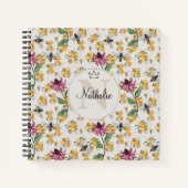 Carnet Abeille et fleurs de la reine ivoire moderne Monog (Devant)
