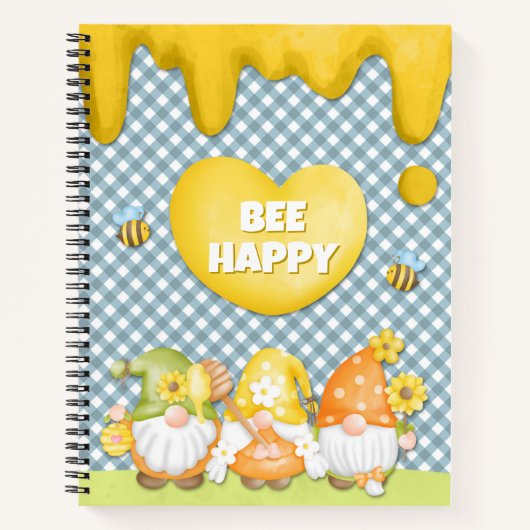 Carnet Abeille joyeuse avec des grains de fleur de miel (Devant)