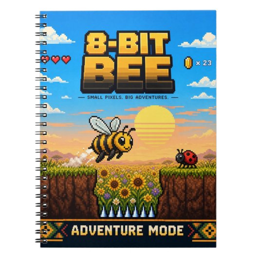 Carnet Abeille, Pixel Art Rétro 8 Bits (Devant)