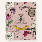 Carnet Abeille rose, noire et or reine et couronne (Devant)