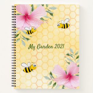 Carnet Abeilles jaune nid d'abeille jardin rose