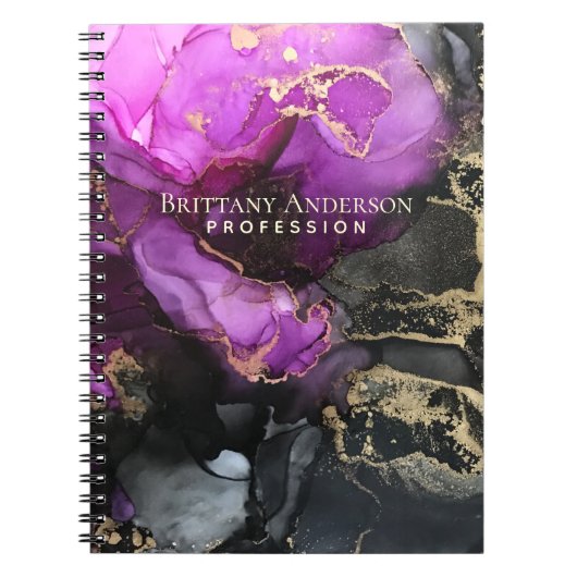 Carnet Abstract Alcohol Ink Black Purple Gold (Devant)