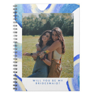 Carnet Abstract Blue Swirl Photo Bridesmaid Proposal 