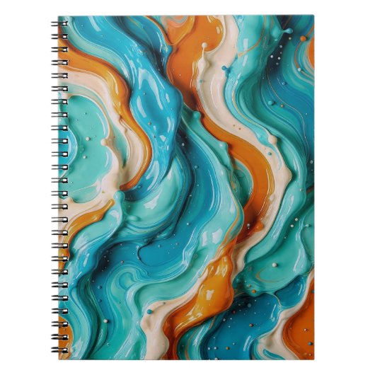Carnet Abstract Swirling Teal and Orange Glossy Fluid (Devant)