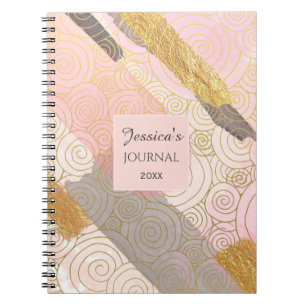 Carnet Abstrait Bandes Dorées et Tourbillons Roses Person