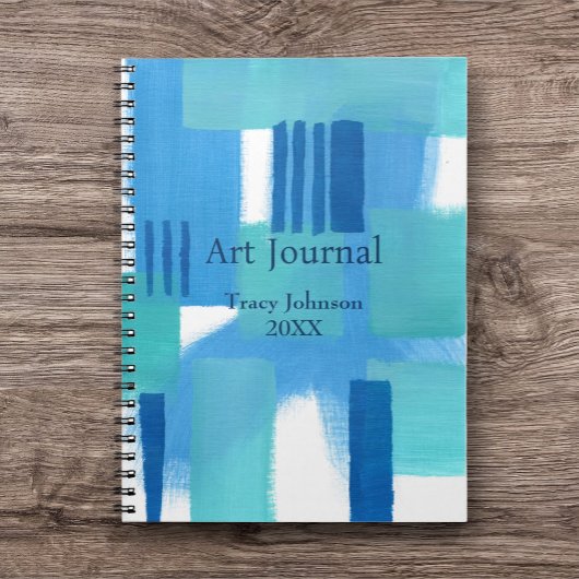 Carnet Abstrait bleu avec nom/année Art Journal/