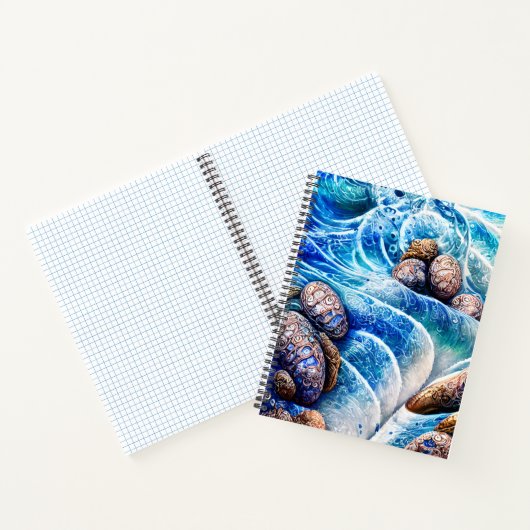 Carnet Abstrait Blue Ocean Wave Marble Agate Gold Art (Intérieur)