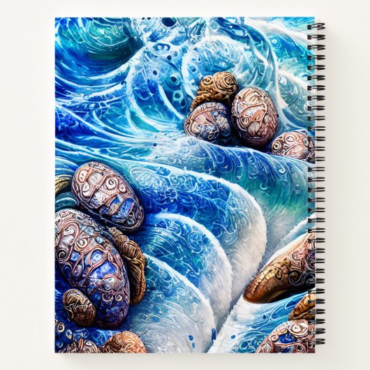 Carnet Abstrait Blue Ocean Wave Marble Agate Gold Art (Dos)