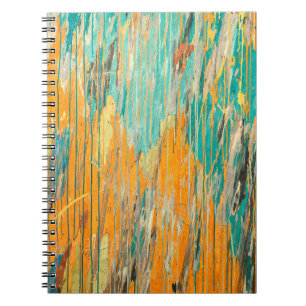 Carnet Abstrait en bois Patiné orange turquoise