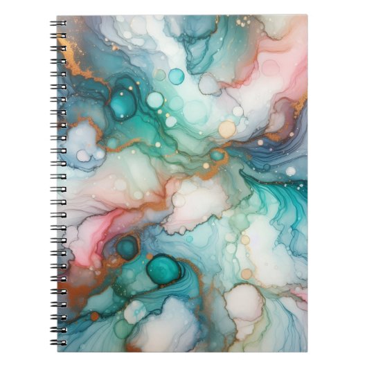 Carnet Abstrait en rose, sarcelle, bleu et or (Devant)