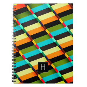 Carnet Abstrait Moderne Coloré Rayures & Monogramme