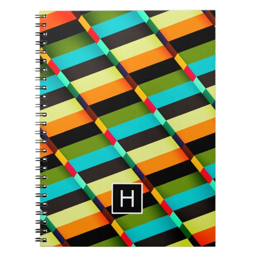 Carnet Abstrait Moderne Coloré Rayures & Monogramme (Devant)