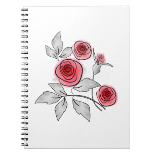 Carnet Abstrait moderne fleurs roses rouge gris floral bl