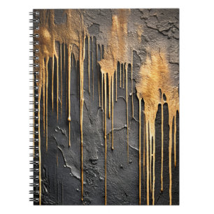 Carnet Abstrait Moderne Noir et Coulures d'Or Métallisé