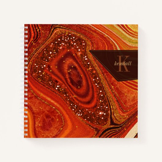 Carnet Abstrait Monogramme Agate Hot Orange ID827 (Devant)