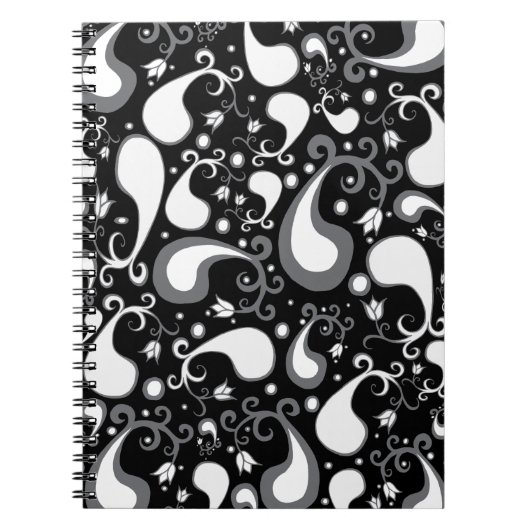 Carnet Abstrait noir et blanc Tulip Paisley Floral (Devant)