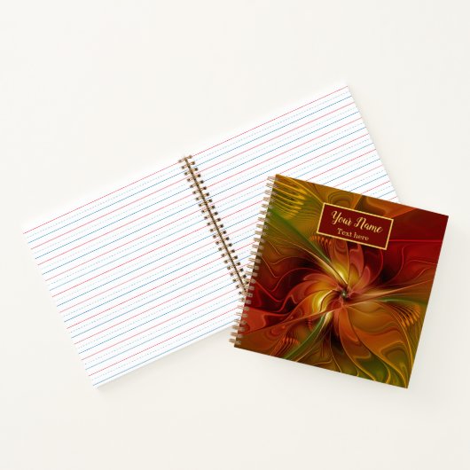 Carnet Abstrait Rouge Orange Vert Fractal Art Nom (Intérieur)