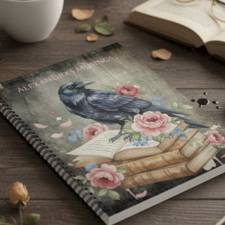 Carnet Académie sombre corbeau spirale florale rose