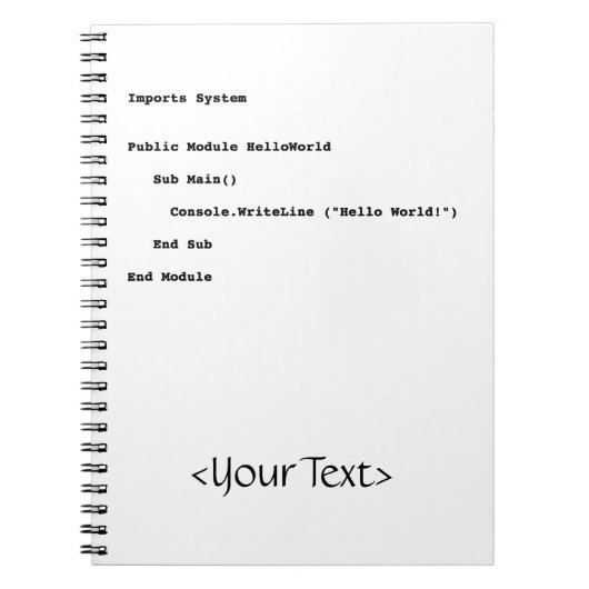 Carnet Accueil du monde de Visual Basic Hello (Devant)