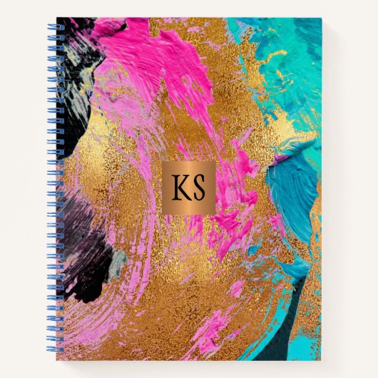 Carnet Acrylique peinture abstraite cuivre or monogrammed (Devant)