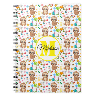 Carnet Add Your Name | Cute Hearts Stars Sloth Pattern