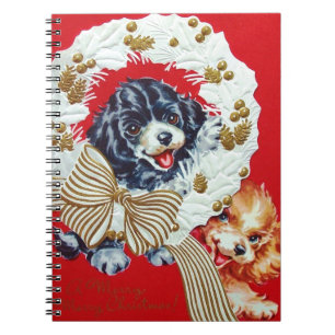 Carnet Adorable Cocker de Noël Vintage Espagnol Puppies
