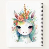 Carnet Adorable Cute Unicorn Avec Fleurs Portrait (Dos)