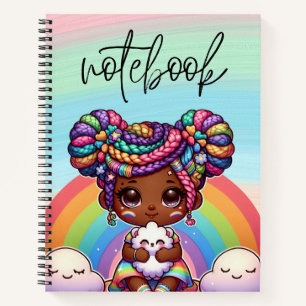 Carnet Adorable fille Chibi avec tresses arc-en-ciel