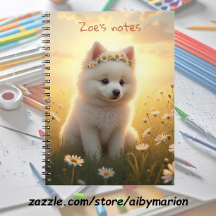 Carnet Adorable petit chiot Spitz blanc