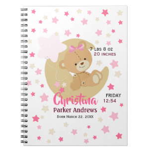 Carnet Adorable Teddy Bear Baby Girl Stats de naissance