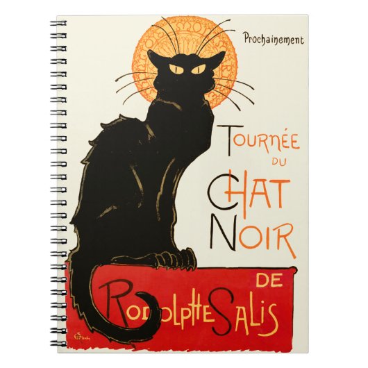 Carnet Affiche Classique Chat Noir de Steinlen en Noir (Devant)