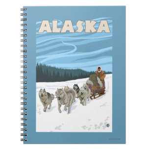Carnet Affiche de Vintage voyage d'AlaskaDogsledding