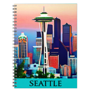 Carnet Affiche de voyage de Seattle sous un ciel d'aube