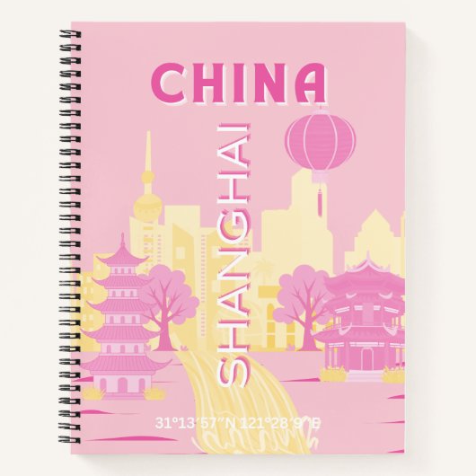 Carnet Affiche rose de voyage à Shanghai Chine (Devant)