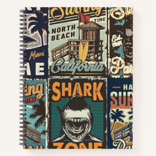Carnet Affiches de surf colorées vintages avec bus surf