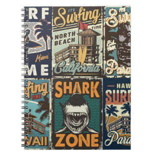 Carnet Affiches de surf colorées vintages avec bus surf