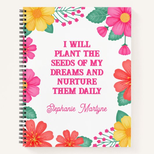 Carnet Affirmation monographique rose orange jaune floral (Devant)