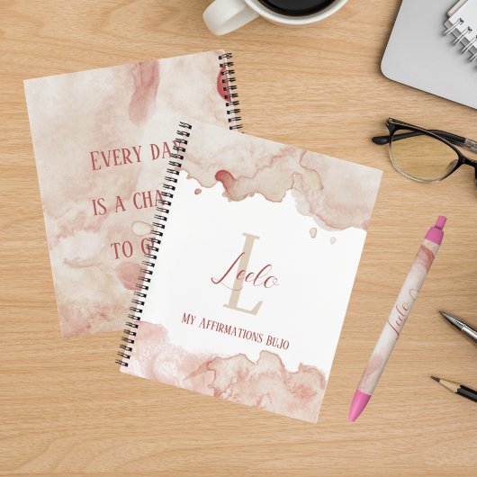 Carnet Affirmations d'aquarelle rose Bujo personnalisées