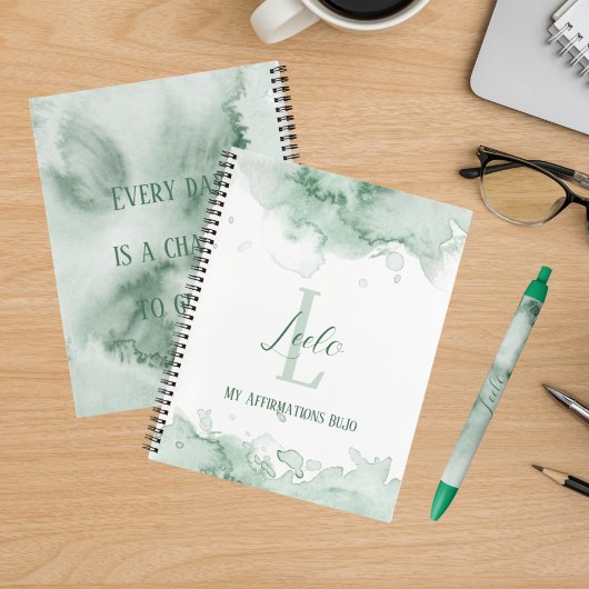 Carnet Affirmations d'aquarelle verte Bujo personnalisées
