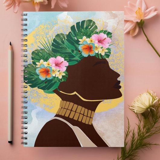 Carnet Afro-Américaine Femme Florale Couronne