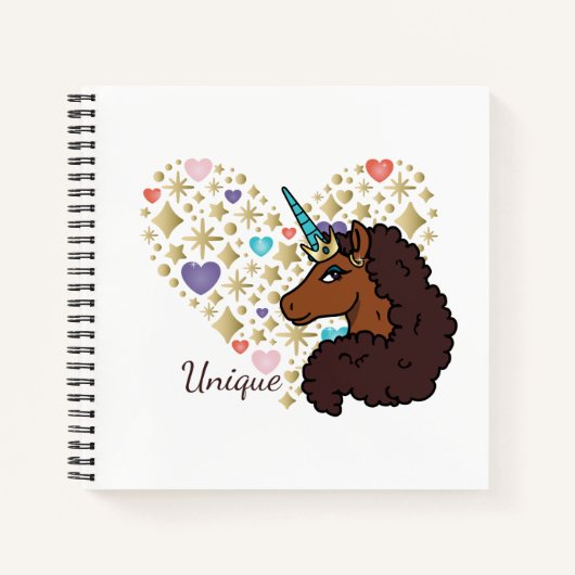 Carnet Afro Unicorn | Design cardiaque unique (Devant)